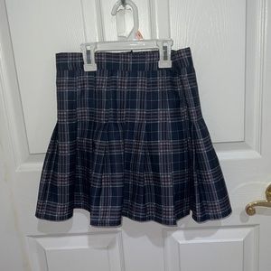 dark/navy blue plaid skirt